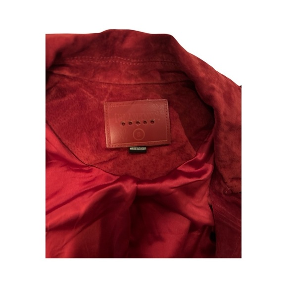 Blank NYC Red Suede Leather Moto Jacket Belted Zip Pockets Backhanded Sz S - Picture 5 of 9